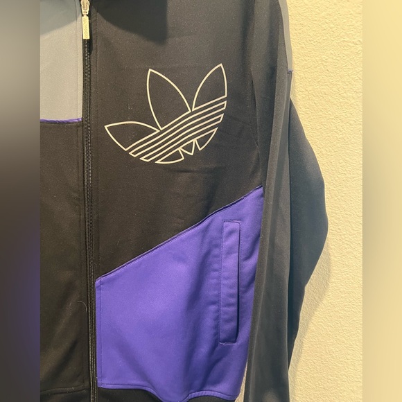 Adidas Big Logo Track Jacket Full Zip Black Purple Gray Color Block Size S - Picture 3 of 7